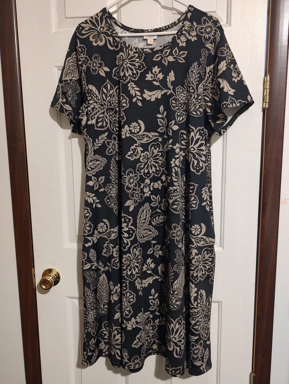 LuLaRoe Black Dress with Cream Floral Print